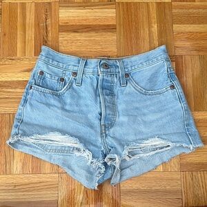 Levi 501 Light Wash Ripped Jean Shorts